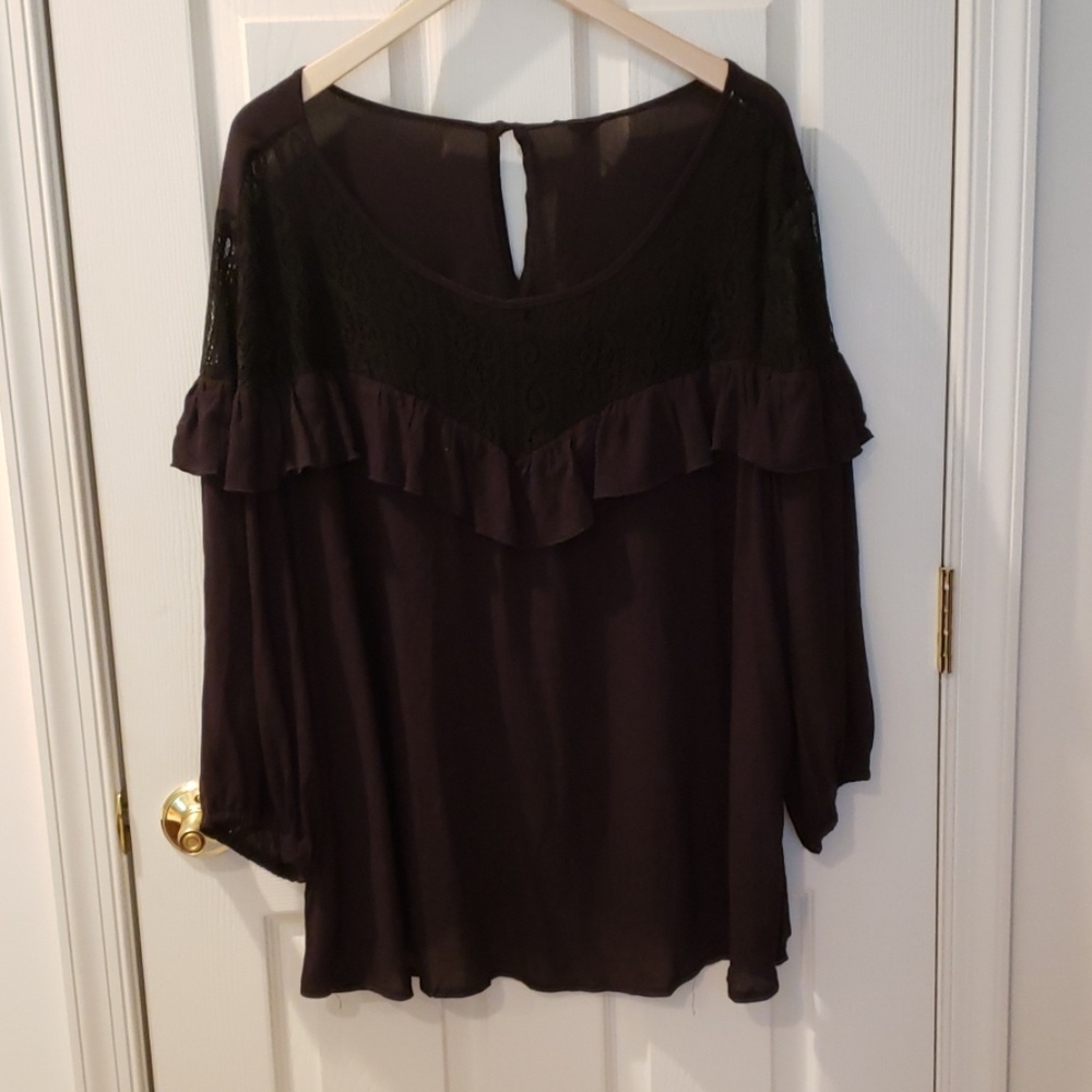 NWT! Black Lace Top with Ruffle